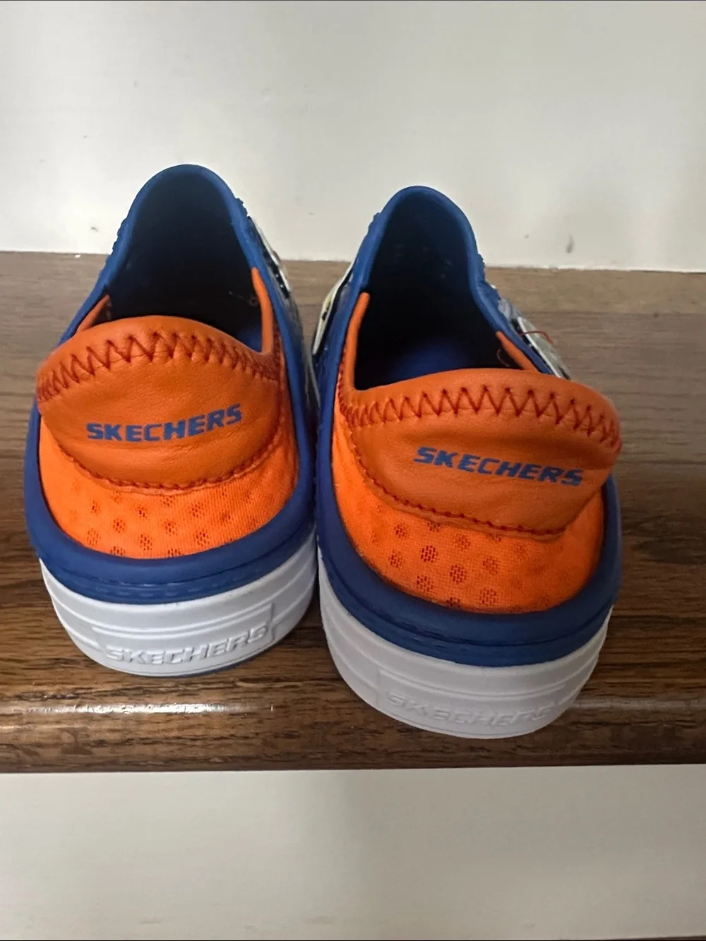 Sketchers Foamies Kids Blue Slip-On Clog Sneakers with Orange Trim